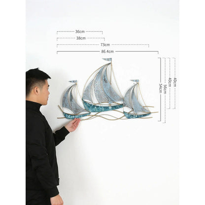 Wrought Iron 3D Hanging Sailboat Wall Mural - Notbrand