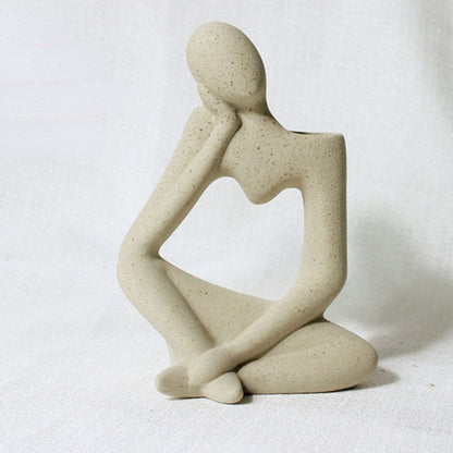 Ceramic Heart Shaped Right Tilted Thinker Statue Vase - Range - Notbrand