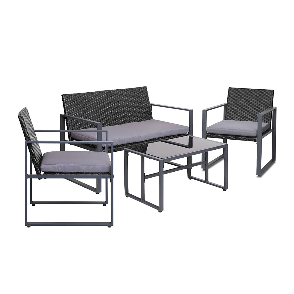 Gardeon 4PC Outdoor Furniture Patio Table Chair Black - Notbrand