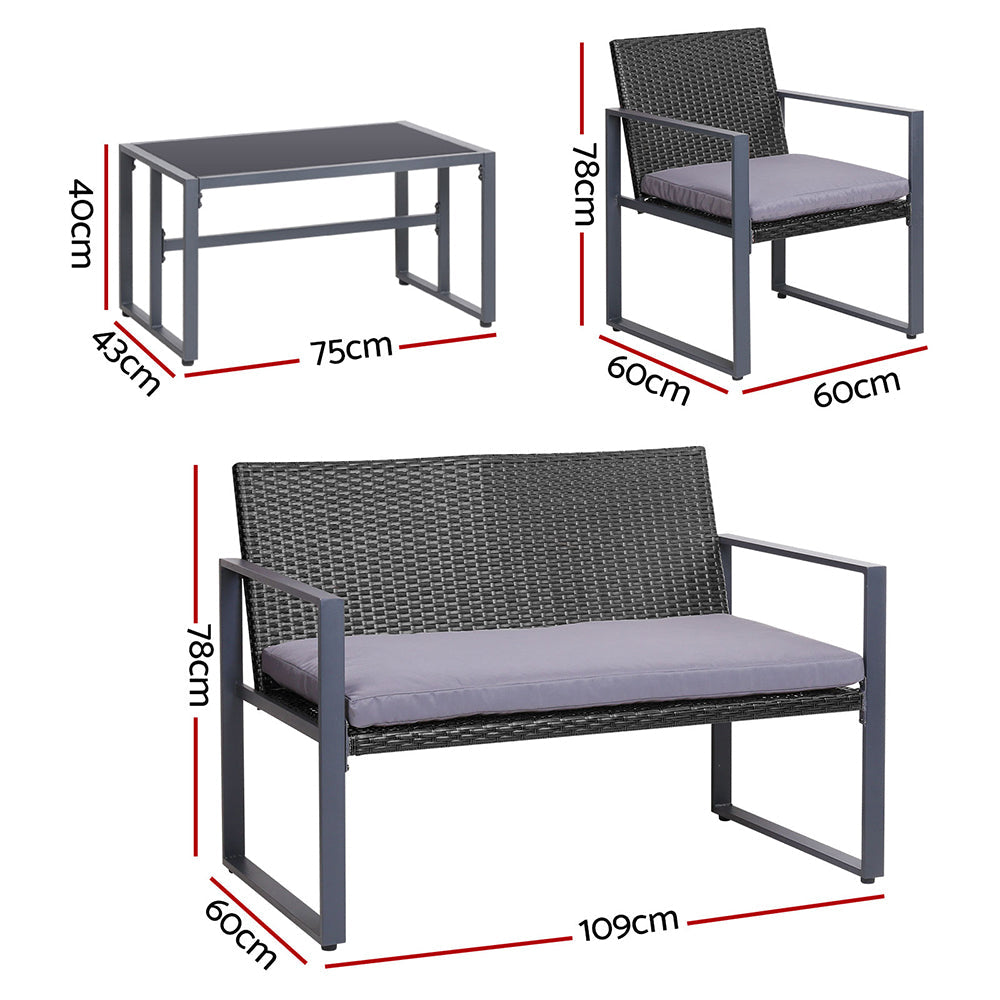 Gardeon 4PC Outdoor Furniture Patio Table Chair Black - Notbrand