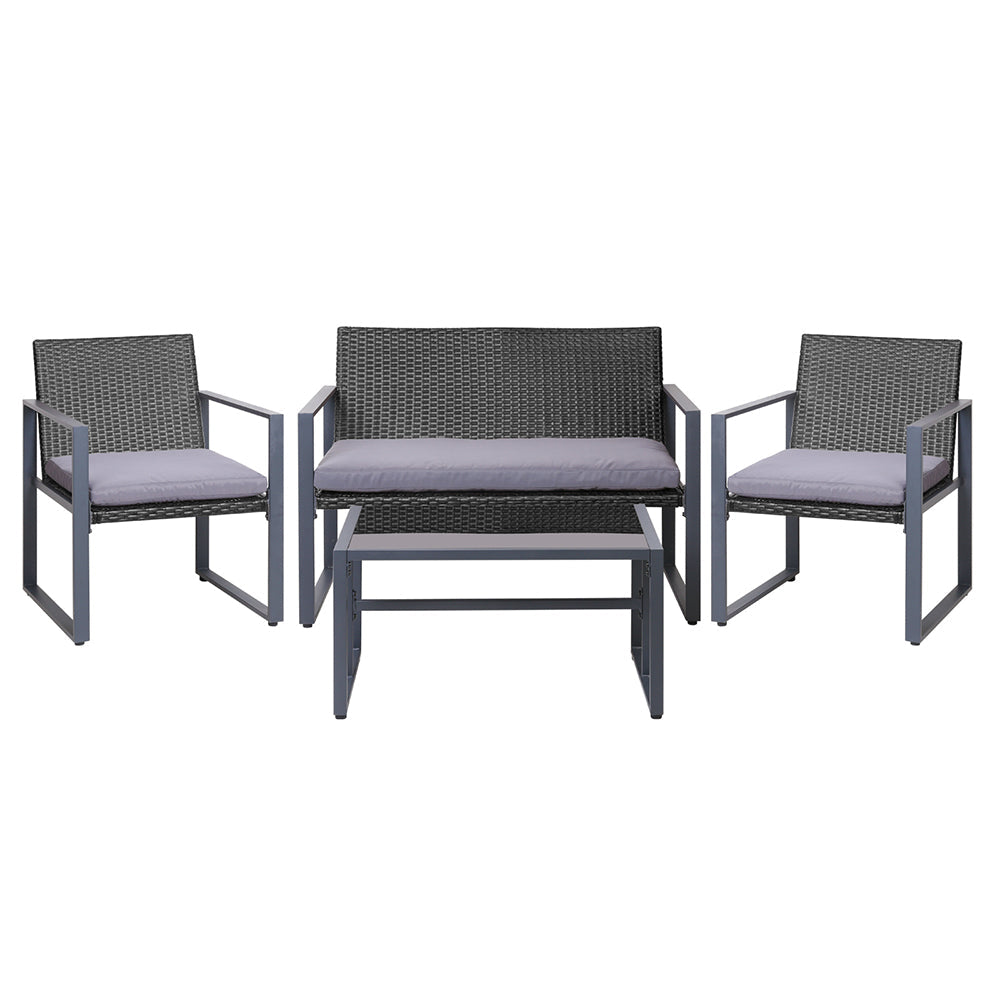 Gardeon 4PC Outdoor Furniture Patio Table Chair Black - Notbrand