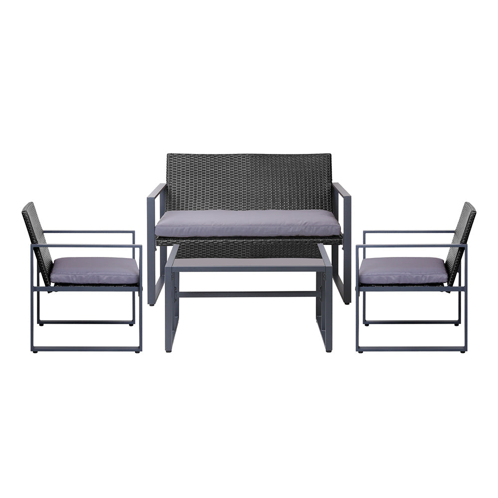 Gardeon 4PC Outdoor Furniture Patio Table Chair Black - Notbrand