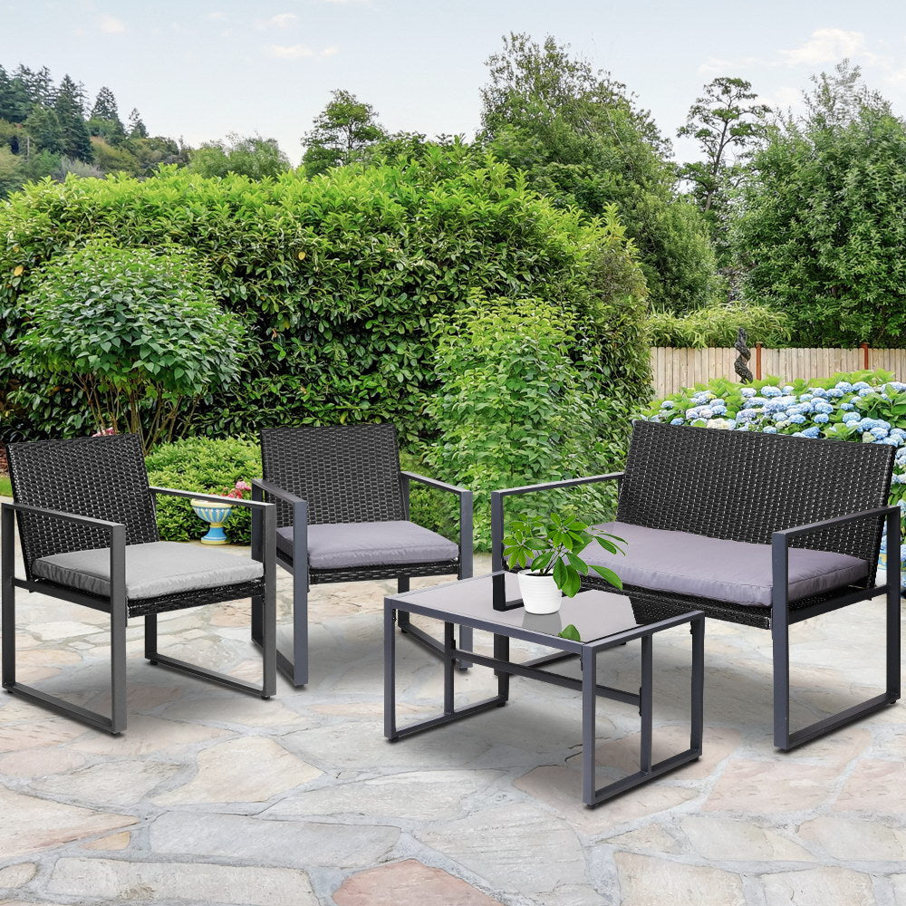 Gardeon 4PC Outdoor Furniture Patio Table Chair Black - Notbrand