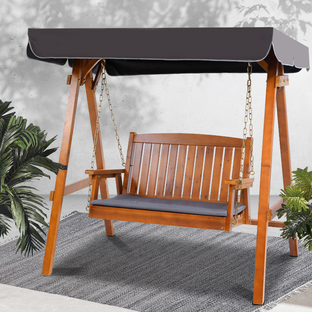 Gardeon Swing Chair Wooden Garden Bench Canopy 2 Seater Outdoor Furniture - Notbrand