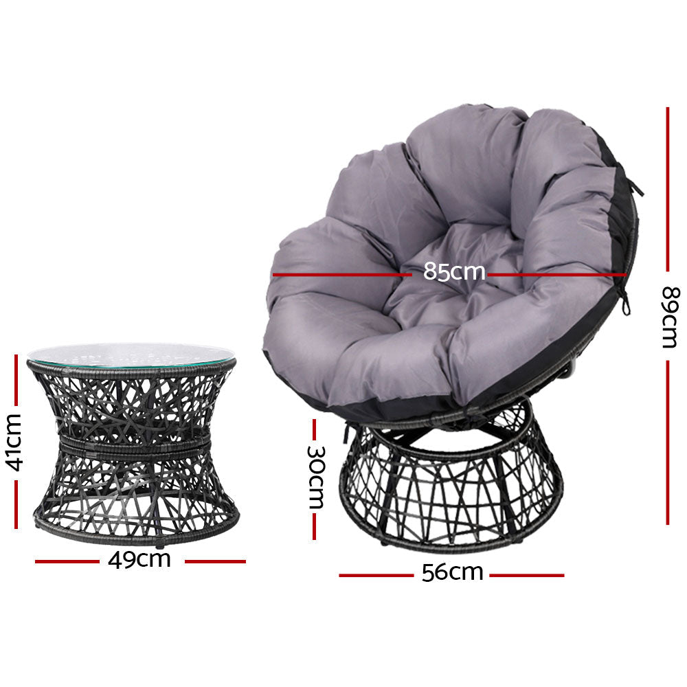 Gardeon Papasan Outdoor Wicker Chair & Table - Black - Notbrand