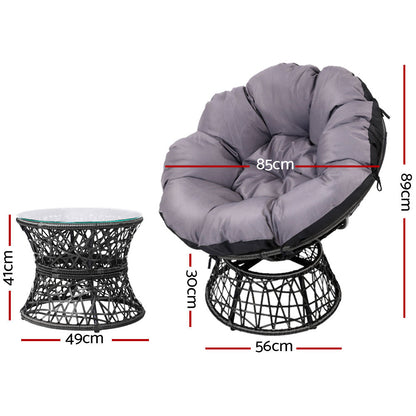 Gardeon Papasan Outdoor Wicker Chair & Table - Black - Notbrand