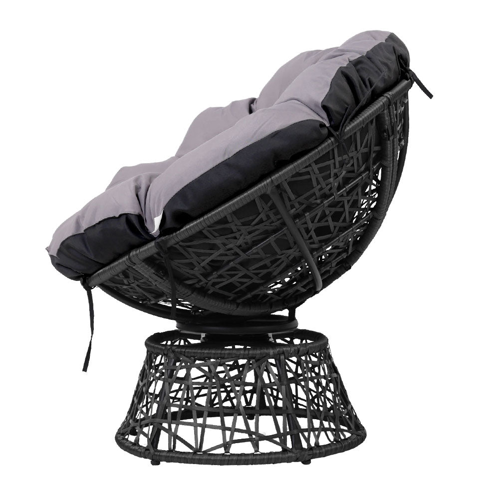 Gardeon Papasan Outdoor Wicker Chair & Table - Black - Notbrand