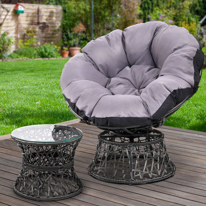 Gardeon Papasan Outdoor Wicker Chair & Table - Black - Notbrand