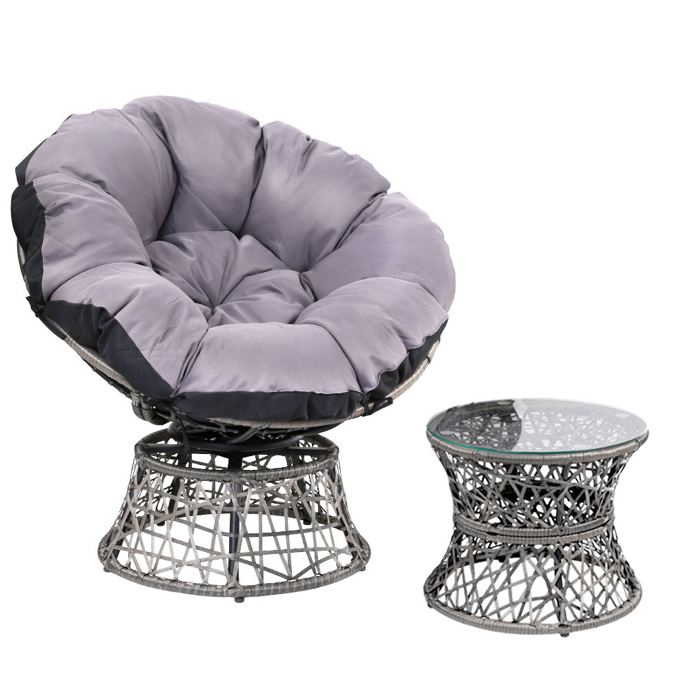 Gardeon Papasan Outdoor Wicker Chair & Table - Grey - Notbrand