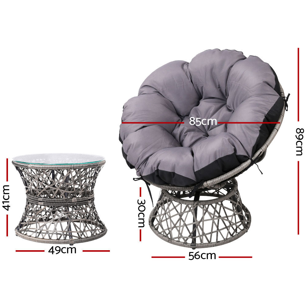 Gardeon Papasan Outdoor Wicker Chair & Table - Grey - Notbrand