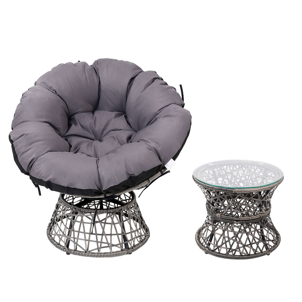 Gardeon Papasan Outdoor Wicker Chair & Table - Grey - Notbrand