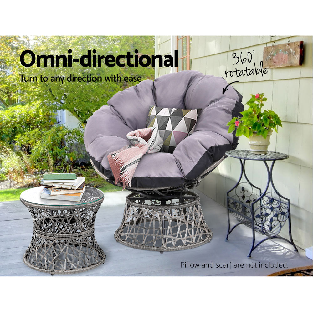 Gardeon Papasan Outdoor Wicker Chair & Table - Grey - Notbrand