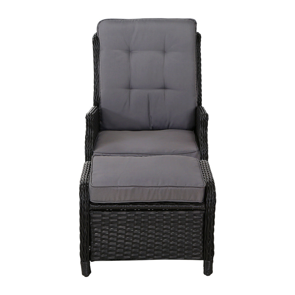 Vitalian Set of 2 Outdoor lounge Patio Recliner Chairs - Wicker Black - Notbrand