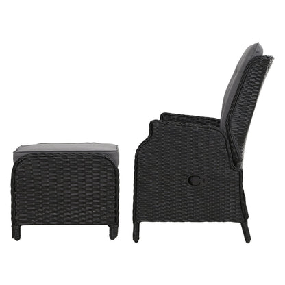 Vitalian Set of 2 Outdoor lounge Patio Recliner Chairs - Wicker Black - Notbrand