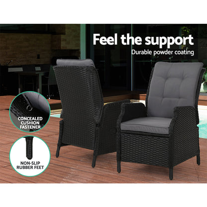 Vitalian Set of 2 Outdoor lounge Patio Recliner Chairs - Wicker Black - Notbrand