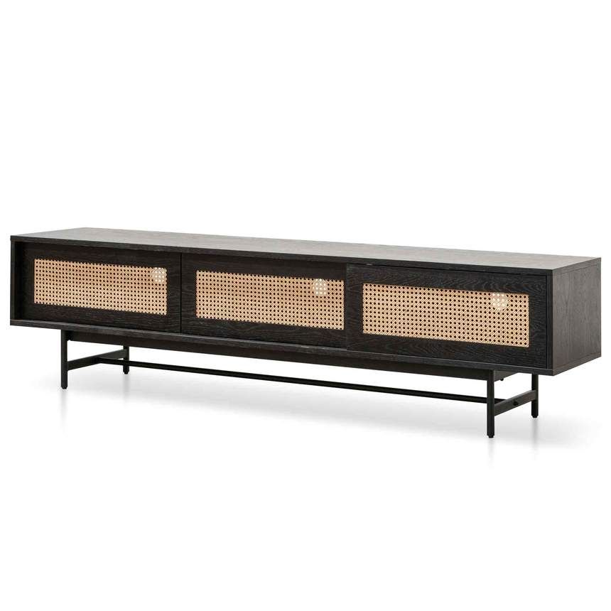 Lobelia Black Oak Entertainment TV Unit with Natural Rattan Door - Notbrand