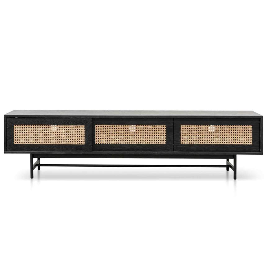 Lobelia Black Oak Entertainment TV Unit with Natural Rattan Door - Notbrand