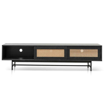 Lobelia Black Oak Entertainment TV Unit with Natural Rattan Door - Notbrand