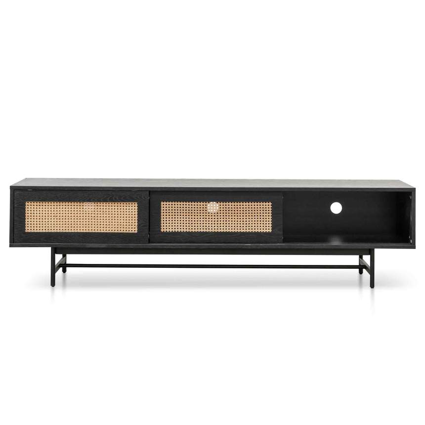 Lobelia Black Oak Entertainment TV Unit with Natural Rattan Door - Notbrand