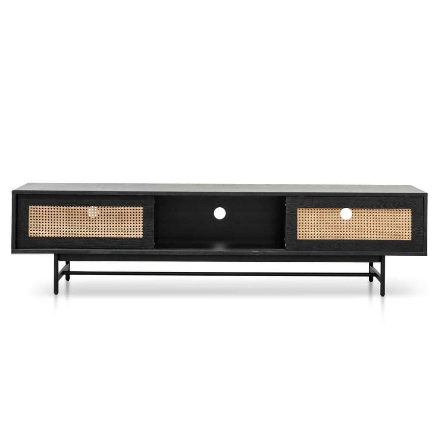 Lobelia Black Oak Entertainment TV Unit with Natural Rattan Door - Notbrand