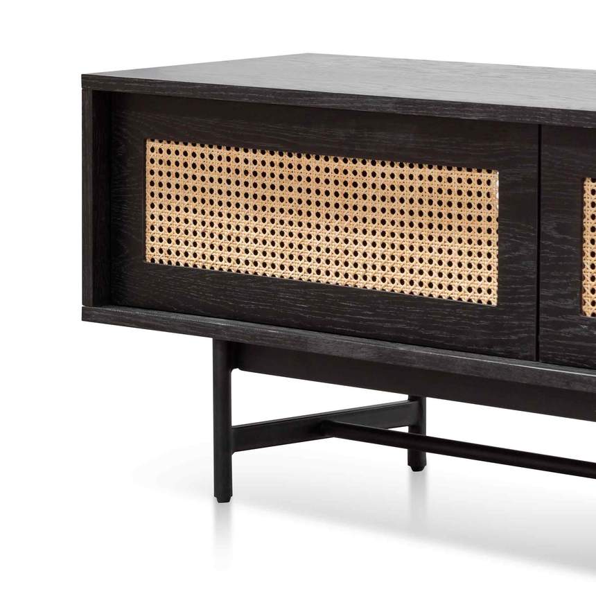 Lobelia Black Oak Entertainment TV Unit with Natural Rattan Door - Notbrand