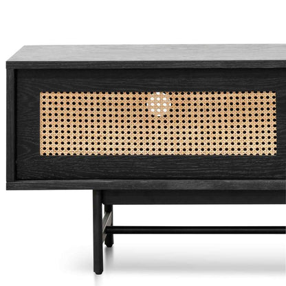 Lobelia Black Oak Entertainment TV Unit with Natural Rattan Door - Notbrand