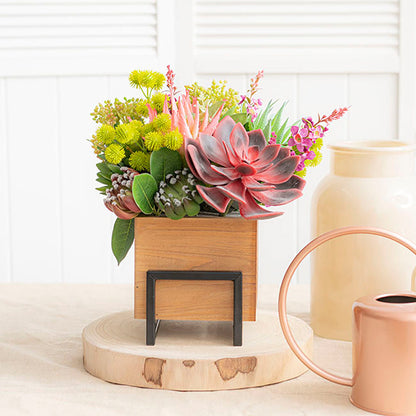 Set of 3 Organic Reclaimed Wooden Pot With Stand - Small - Notbrand