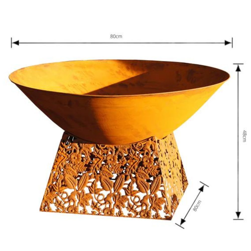 Rustic Metal Outdoor Fire Pit Bowl with Laser Cut Base - NotBrand