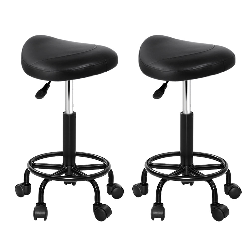 Artiss PU Leather Swivel Saddle Salon Chair in Black Set - 2 Pieces - Notbrand