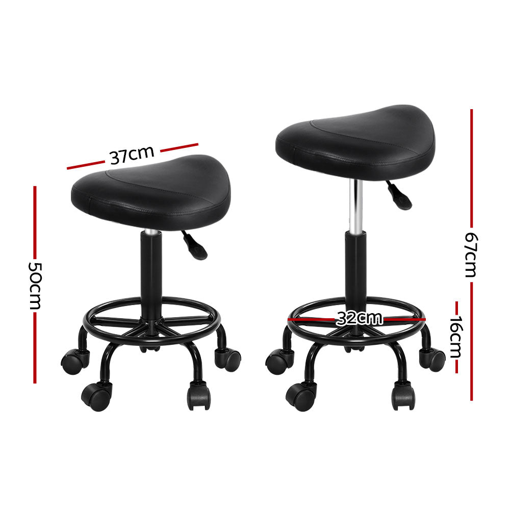 Artiss PU Leather Swivel Saddle Salon Chair in Black Set - 2 Pieces - Notbrand