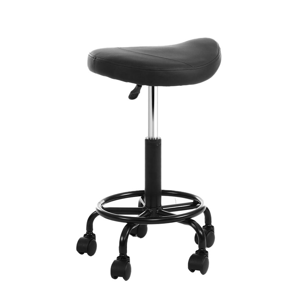 Artiss PU Leather Swivel Saddle Salon Chair in Black Set - 2 Pieces - Notbrand