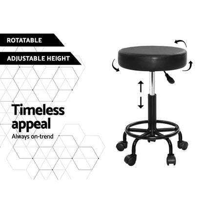 New Artiss Round Swivel Salon Stool with Hydraulic Lift in Black Set - 2 Pieces - Notbrand