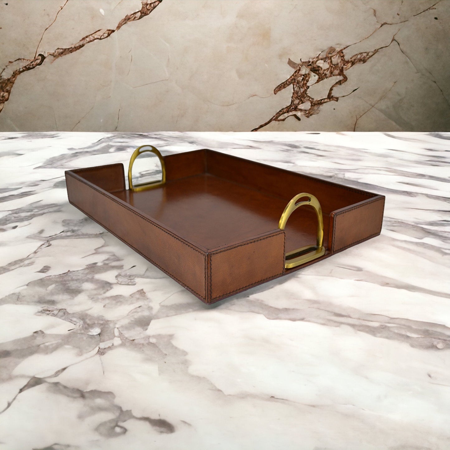 Duvrion Tan Leather Tray with Stirrup - Notbrand