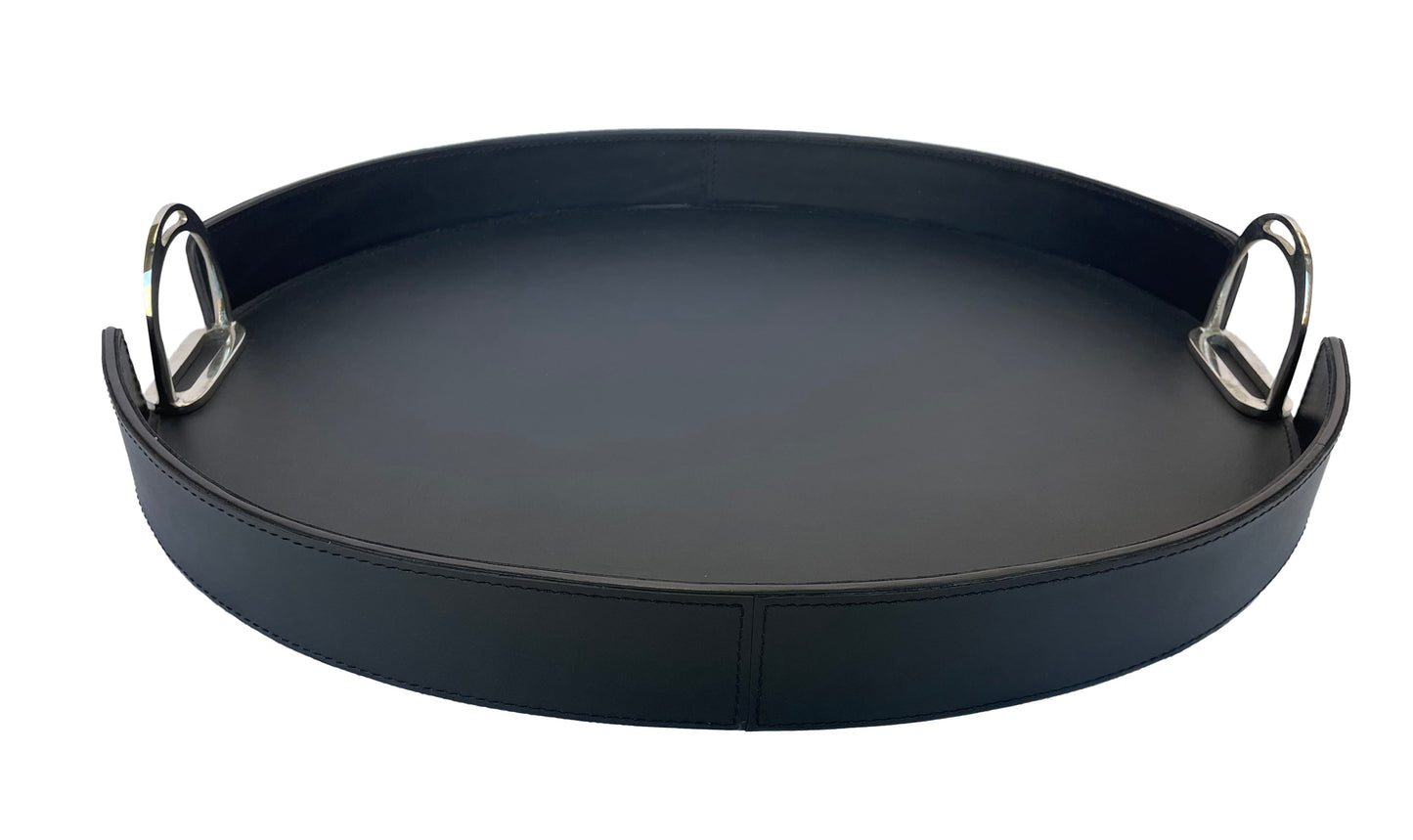 Jairo Round Tray With Stirrups - Black Leather - Notbrand