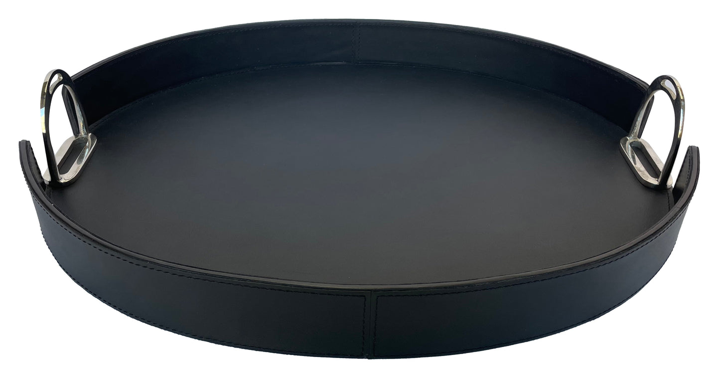 Jairo Round Tray With Stirrups - Black Leather - Notbrand