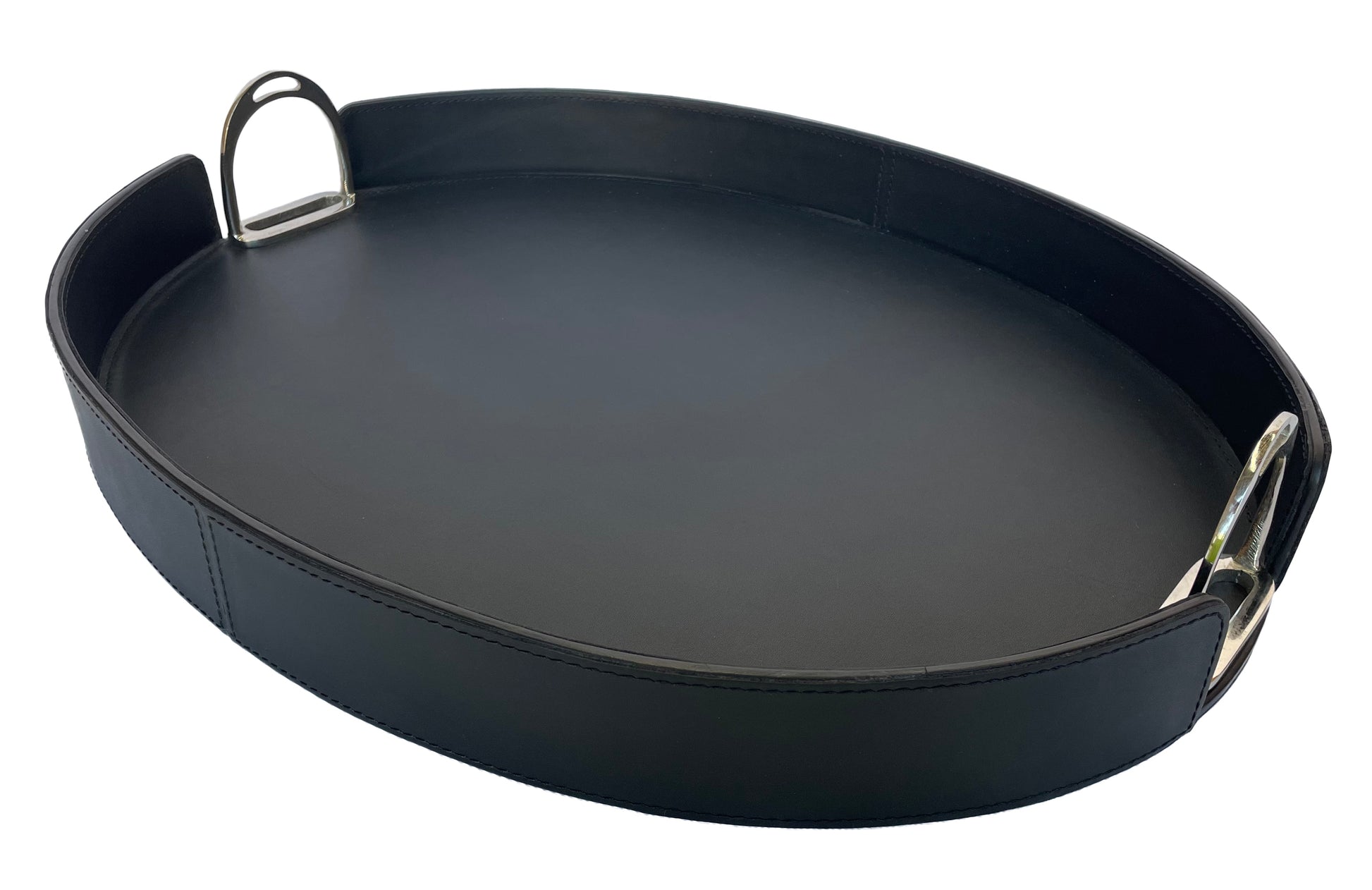 Jairo Round Tray With Stirrups - Black Leather - Notbrand