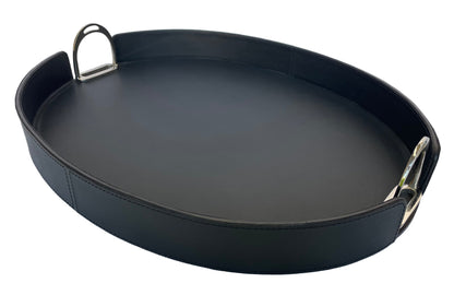 Jairo Round Tray With Stirrups - Black Leather - Notbrand