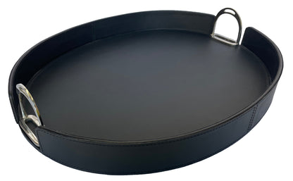 Jairo Round Tray With Stirrups - Black Leather - Notbrand