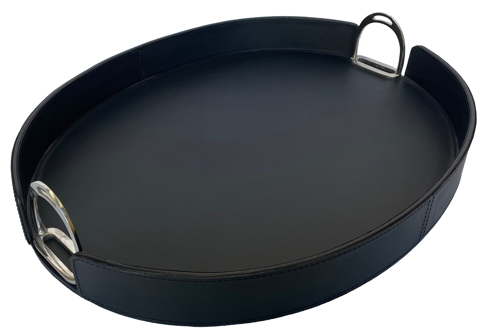 Jairo Round Tray With Stirrups - Black Leather - Notbrand