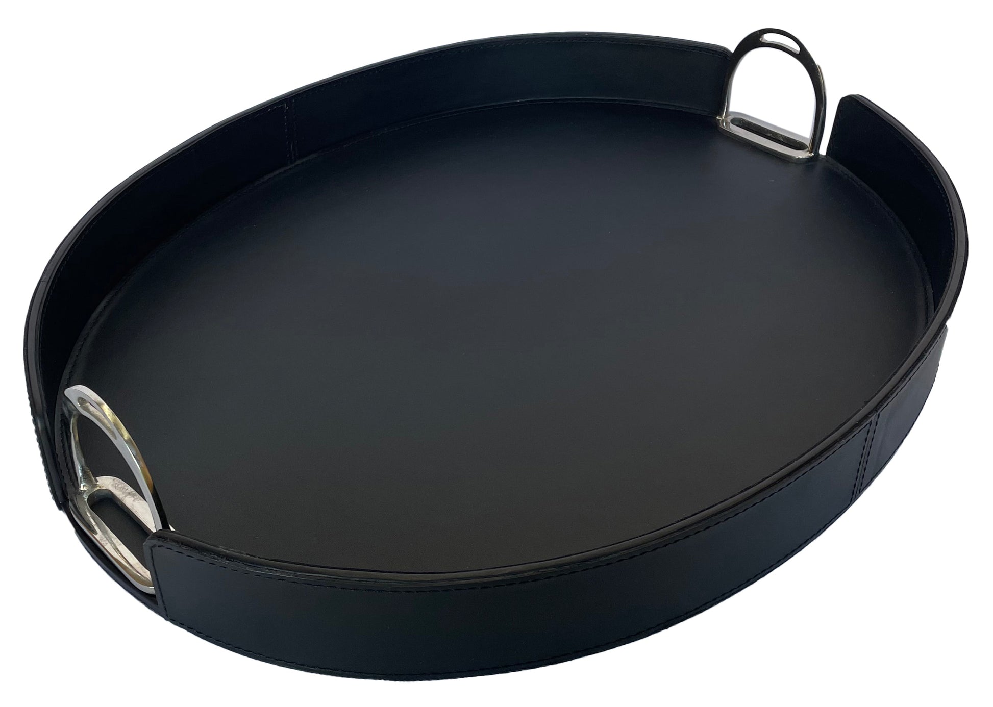 Jairo Round Tray With Stirrups - Black Leather - Notbrand