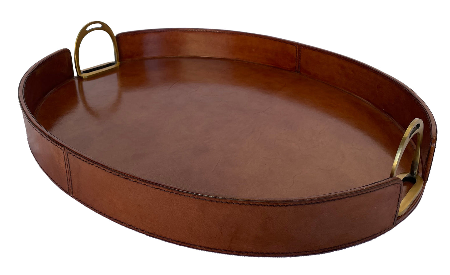 Jairo Round Tray with Stirrups - Tan Leather - Notbrand