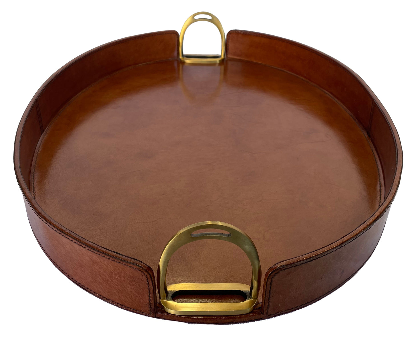 Jairo Round Tray with Stirrups - Tan Leather - Notbrand