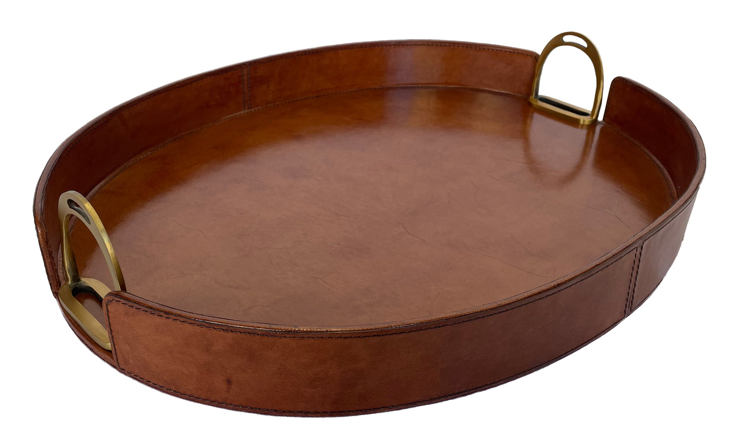 Jairo Round Tray with Stirrups - Tan Leather - Notbrand