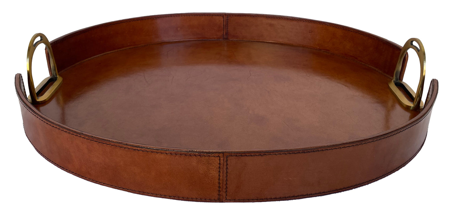 Jairo Round Tray with Stirrups - Tan Leather - Notbrand