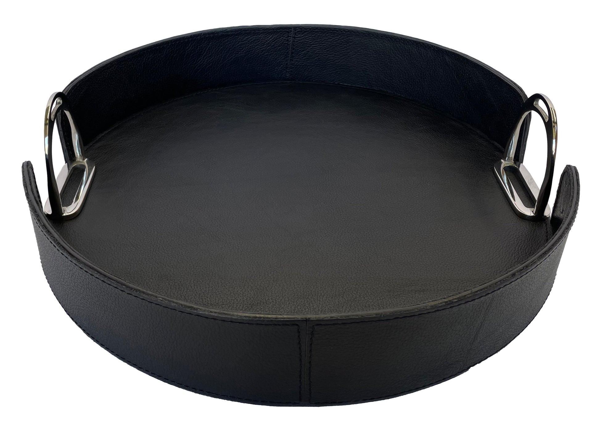 Sonoda Round Tray with Stirrups - Black Leather - Notbrand