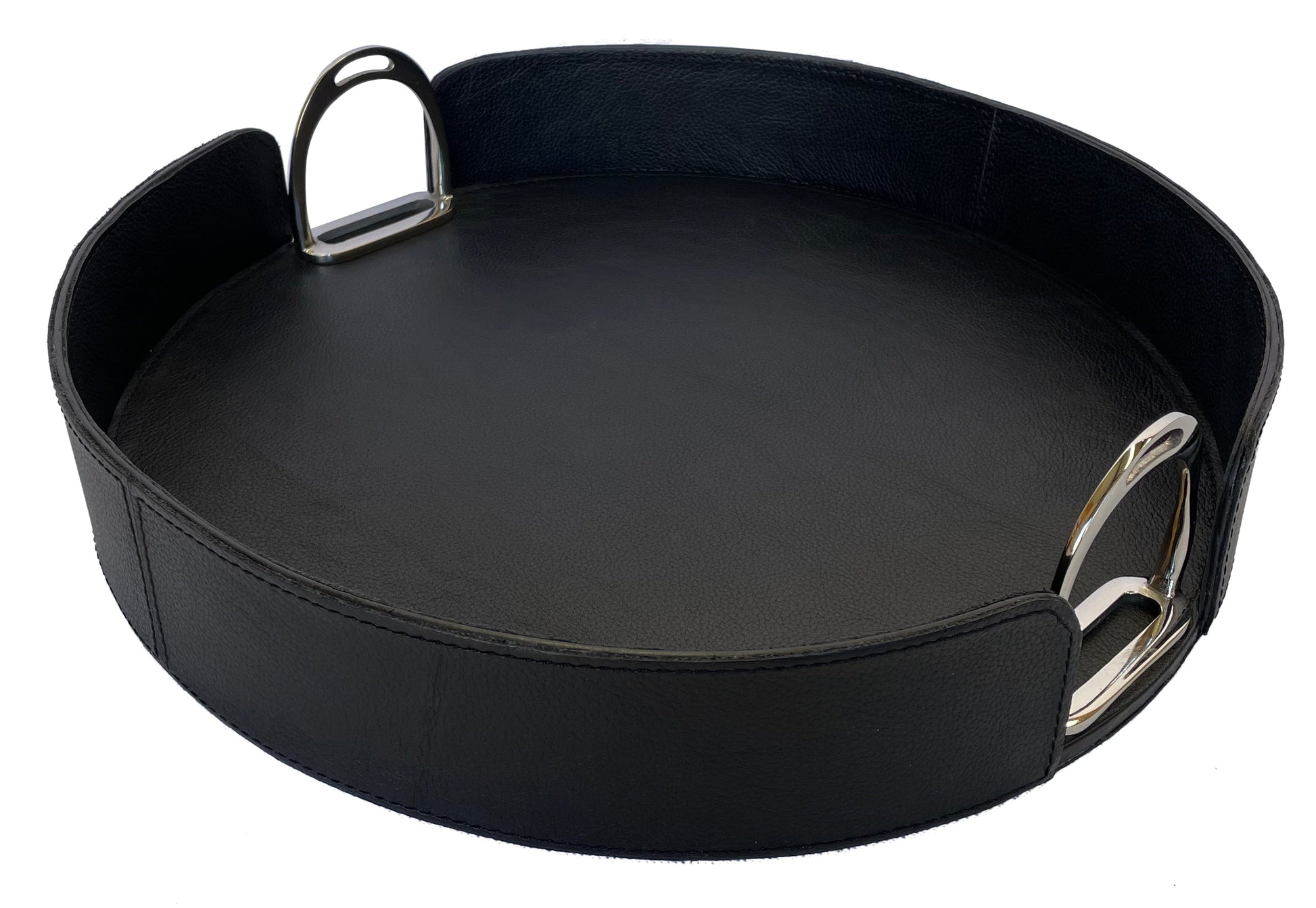 Sonoda Round Tray with Stirrups - Black Leather - Notbrand