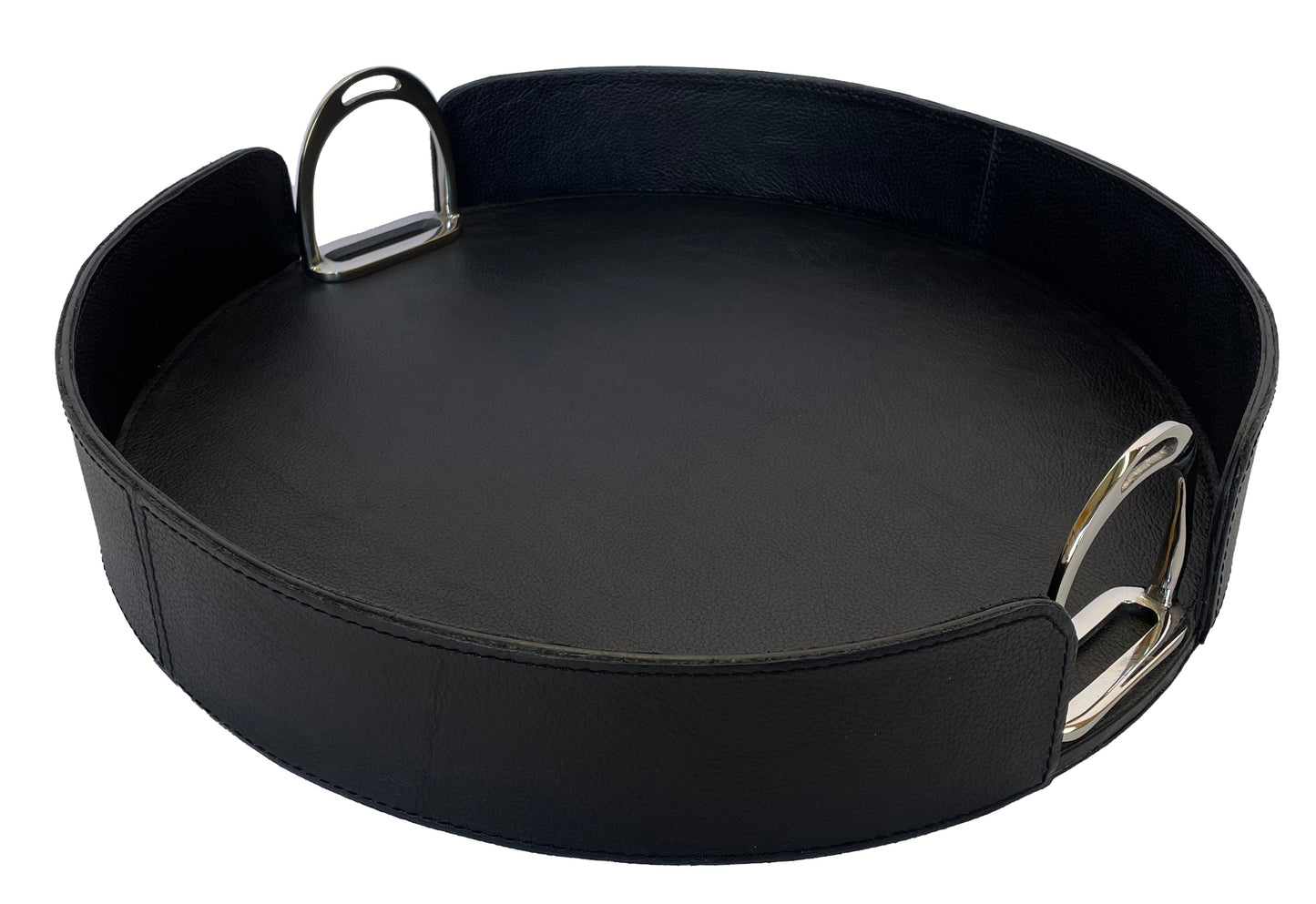 Sonoda Round Tray with Stirrups - Black Leather - Notbrand