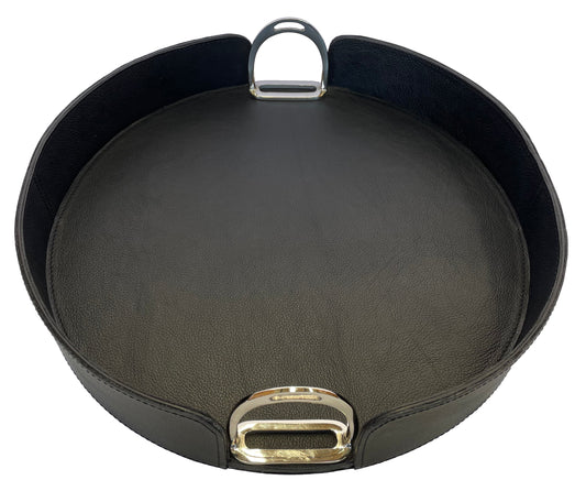 Sonoda Round Tray with Stirrups - Black Leather - Notbrand