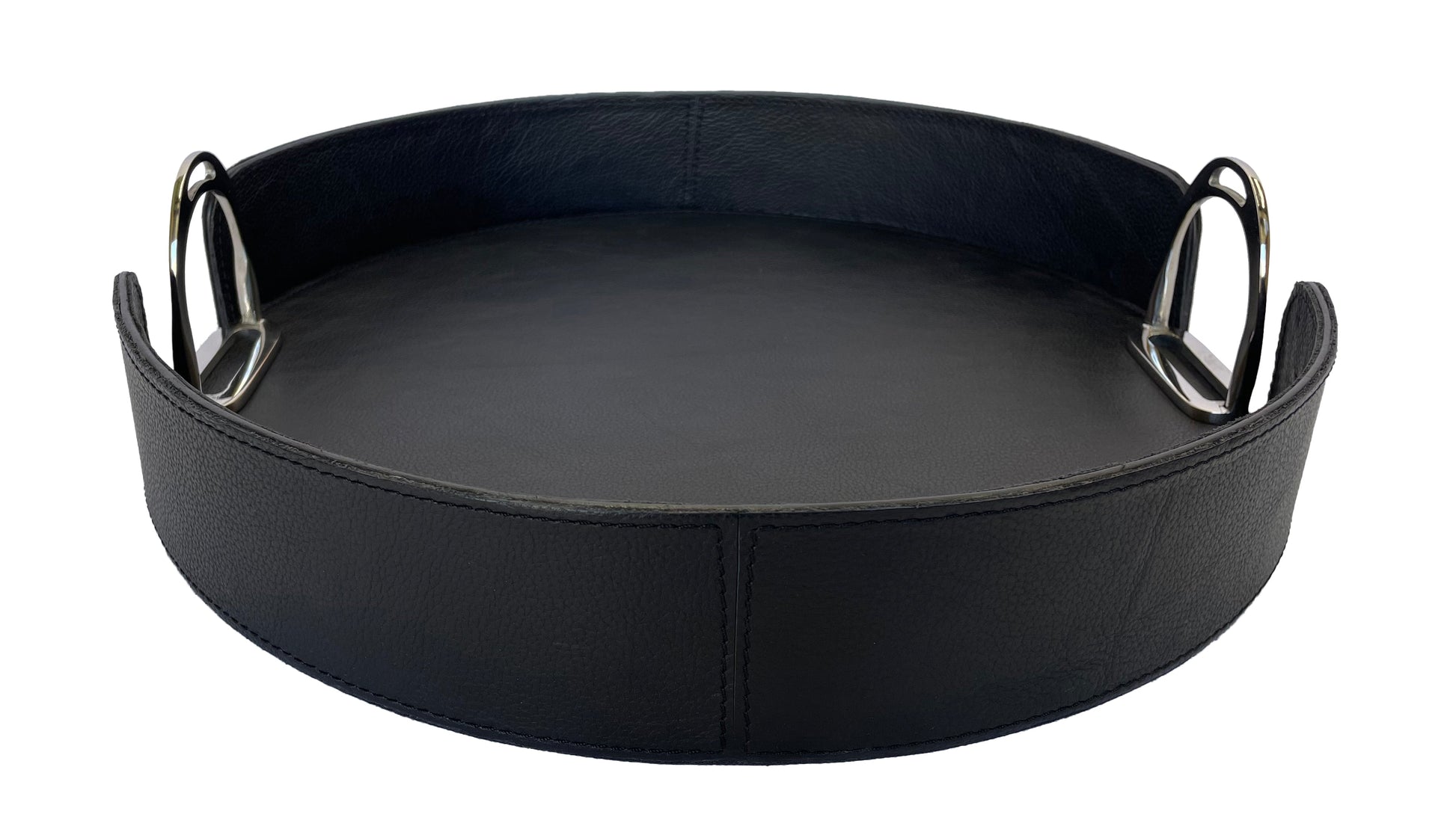 Sonoda Round Tray with Stirrups - Black Leather - Notbrand