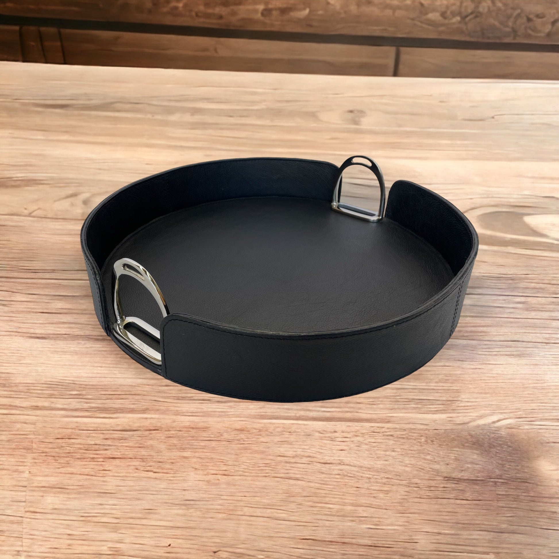 Sonoda Round Tray with Stirrups - Black Leather - Notbrand